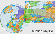Savanna Style Location Map of Poland, political outside, hill shading