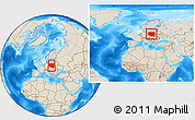 Shaded Relief Location Map of Poland, within the entire continent