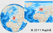 Shaded Relief Location Map of Poland, highlighted continent, within the entire continent