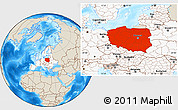 Shaded Relief Location Map of Poland, highlighted continent