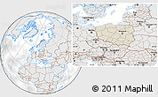 Shaded Relief Location Map of Poland, lighten, desaturated