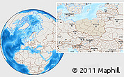 Shaded Relief Location Map of Poland, lighten, land only