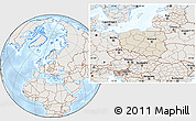 Shaded Relief Location Map of Poland, lighten