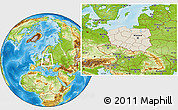 Shaded Relief Location Map of Poland, physical outside