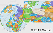 Shaded Relief Location Map of Poland, political outside