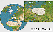 Shaded Relief Location Map of Poland, satellite outside