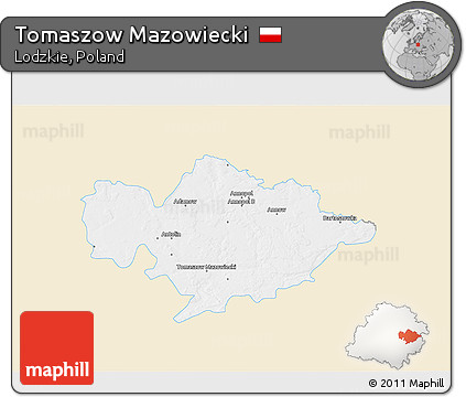 Classic Style 3D Map of Tomaszow Mazowiecki, single color outside