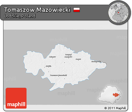 Gray 3D Map of Tomaszow Mazowiecki, single color outside