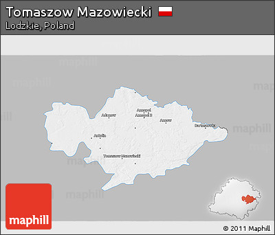 Gray 3D Map of Tomaszow Mazowiecki, single color outside