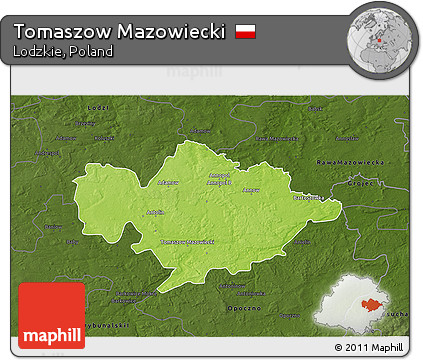 Physical 3D Map of Tomaszow Mazowiecki, darken