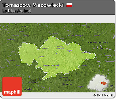 Physical 3D Map of Tomaszow Mazowiecki, darken