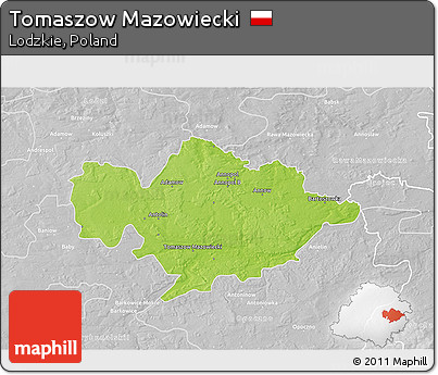 Physical 3D Map of Tomaszow Mazowiecki, lighten, desaturated