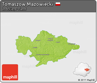 Physical 3D Map of Tomaszow Mazowiecki, single color outside