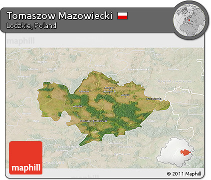 Satellite 3D Map of Tomaszow Mazowiecki, lighten