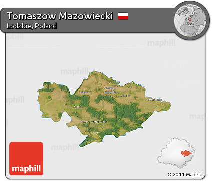 Satellite 3D Map of Tomaszow Mazowiecki, single color outside