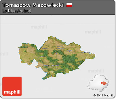Satellite 3D Map of Tomaszow Mazowiecki, single color outside