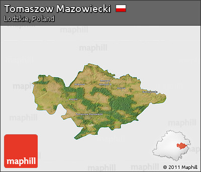 Satellite 3D Map of Tomaszow Mazowiecki, single color outside