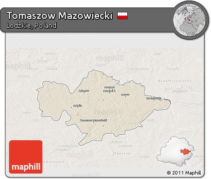 Shaded Relief 3D Map of Tomaszow Mazowiecki, lighten
