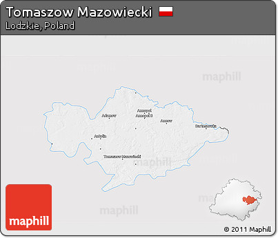Silver Style 3D Map of Tomaszow Mazowiecki, single color outside