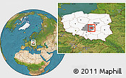 Satellite Location Map of Tomaszow Mazowiecki, highlighted country, highlighted parent region