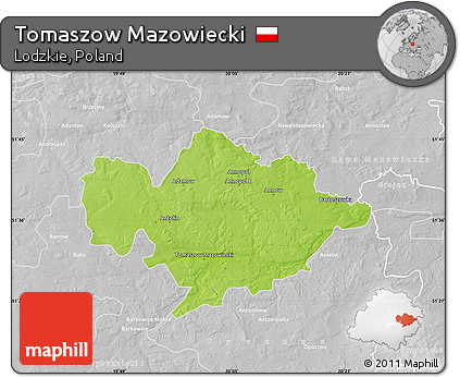 Physical Map of Tomaszow Mazowiecki, lighten, desaturated
