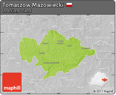 Physical Map of Tomaszow Mazowiecki, lighten, desaturated