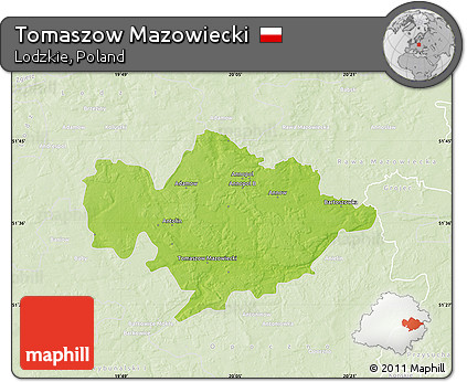 Physical Map of Tomaszow Mazowiecki, lighten