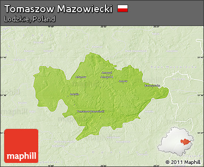 Physical Map of Tomaszow Mazowiecki, lighten