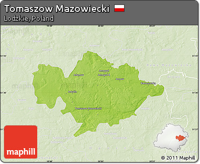 Physical Map of Tomaszow Mazowiecki, lighten