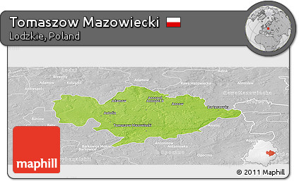 Physical Panoramic Map of Tomaszow Mazowiecki, lighten, desaturated
