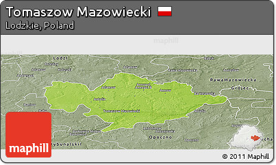 Physical Panoramic Map of Tomaszow Mazowiecki, semi-desaturated