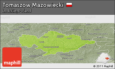 Physical Panoramic Map of Tomaszow Mazowiecki, semi-desaturated