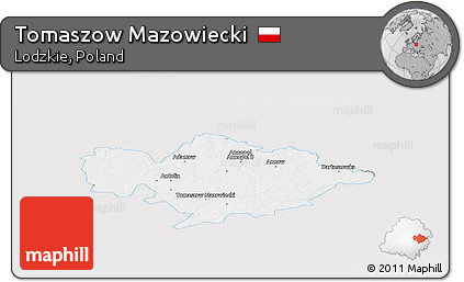 Silver Style Panoramic Map of Tomaszow Mazowiecki, single color outside
