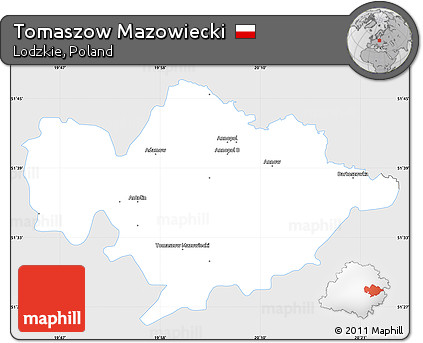 Silver Style Simple Map of Tomaszow Mazowiecki, single color outside