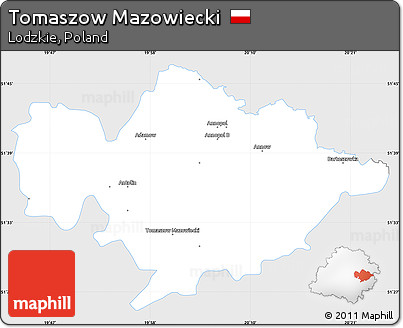 Silver Style Simple Map of Tomaszow Mazowiecki, single color outside