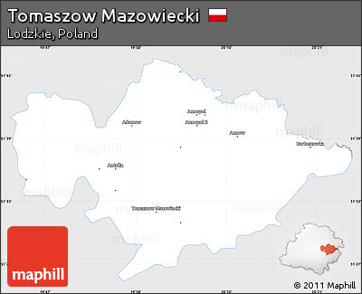 Silver Style Simple Map of Tomaszow Mazowiecki, single color outside
