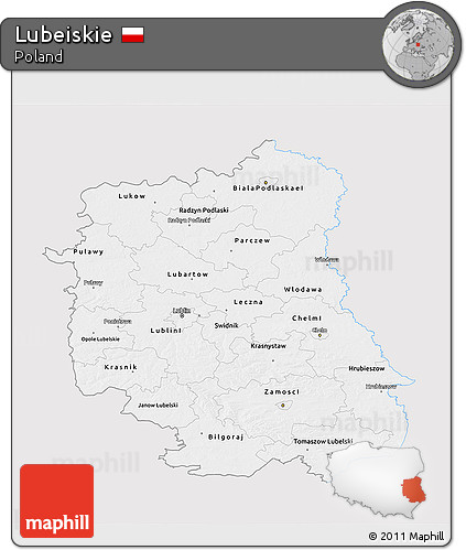 Silver Style 3D Map of Lubeiskie, single color outside