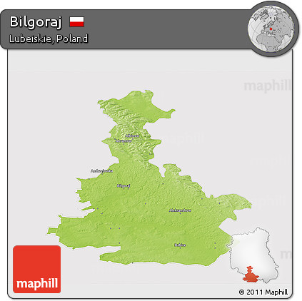 Physical 3D Map of Bilgoraj, cropped outside