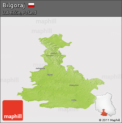 Physical 3D Map of Bilgoraj, cropped outside