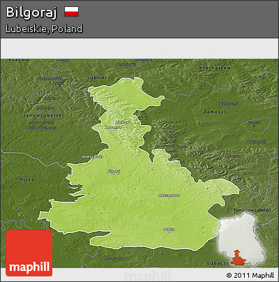 Physical 3D Map of Bilgoraj, darken