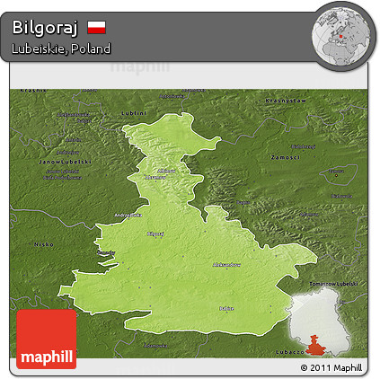 Physical 3D Map of Bilgoraj, darken