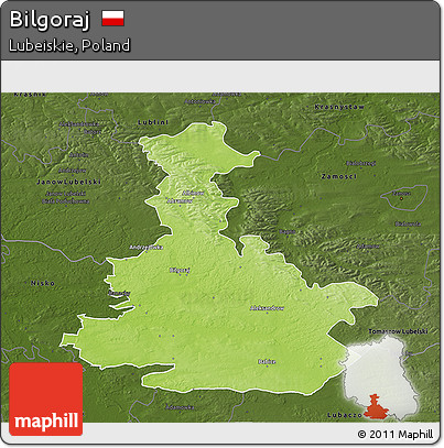 Physical 3D Map of Bilgoraj, darken