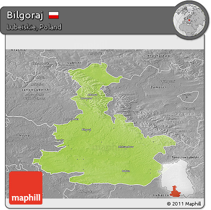 Physical 3D Map of Bilgoraj, desaturated