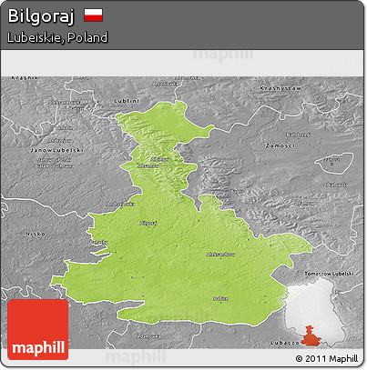 Physical 3D Map of Bilgoraj, desaturated