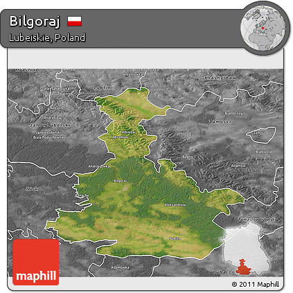 Satellite 3D Map of Bilgoraj, desaturated