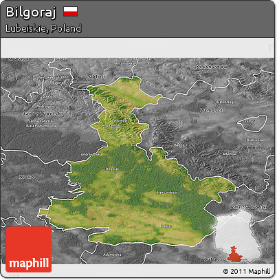 Satellite 3D Map of Bilgoraj, desaturated