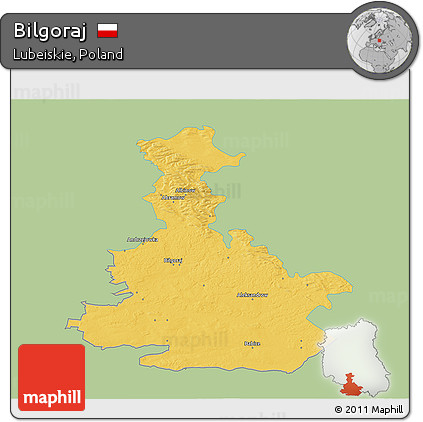 Savanna Style 3D Map of Bilgoraj, single color outside