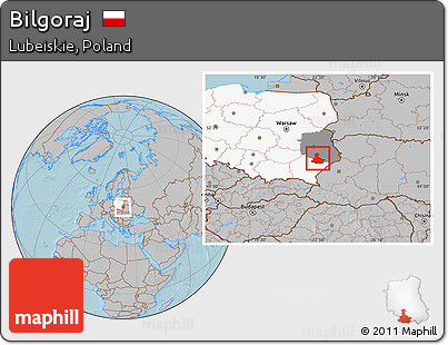Gray Location Map of Bilgoraj, highlighted country, highlighted parent region, hill shading
