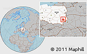 Gray Location Map of Bilgoraj, highlighted country, hill shading