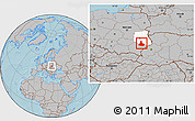 Gray Location Map of Bilgoraj, highlighted parent region, hill shading